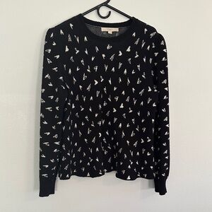 LOFT Black Sweater with White Heart Sweater Crewneck